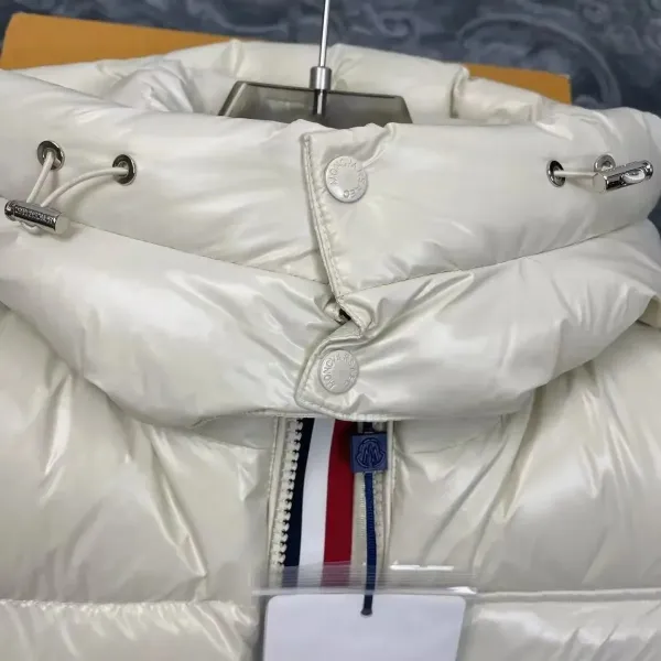 Moncler Maya Down Jacket Off-White with Red-White-Blue Stripe - 7