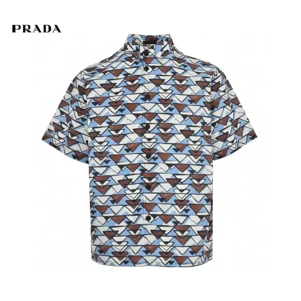 Prada Geometric Print Short-Sleeve Shirt Blue Multicolor - 1