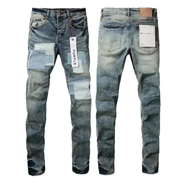 Purple Label Patchwork Distressed Slim Fit Jeans - 1