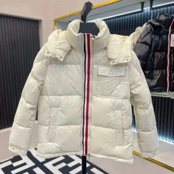 Moncler Maya Down Jacket Off-White with Red-White-Blue Stripe - 1