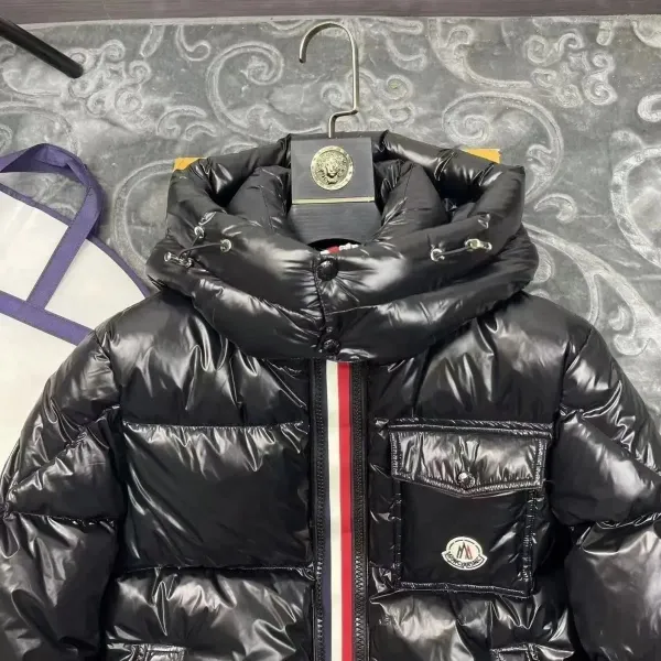 Moncler Maya Down Jacket Off-White with Red-White-Blue Stripe - 10