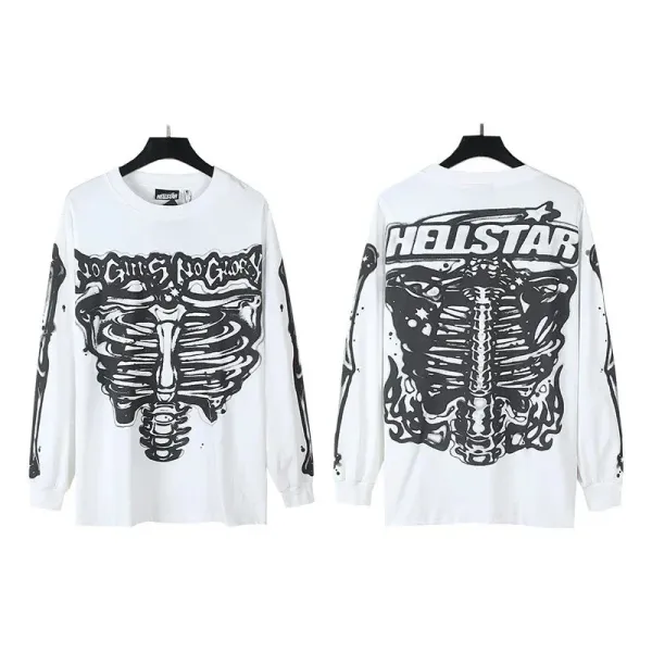 Hellstar Skeleton Print Long-Sleeve T-Shirt White - 1