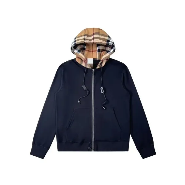 Burberry Check-Trim Hoodie Navy - 1