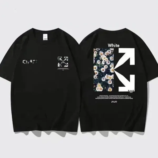 Off-White Floral Arrow Print Black T-Shirt - 1