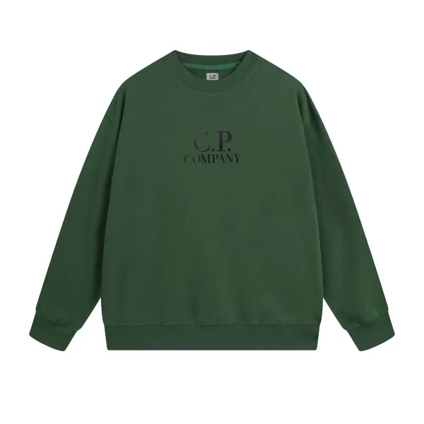 C.P. Company Logo Print Army Green Hoodie - 1