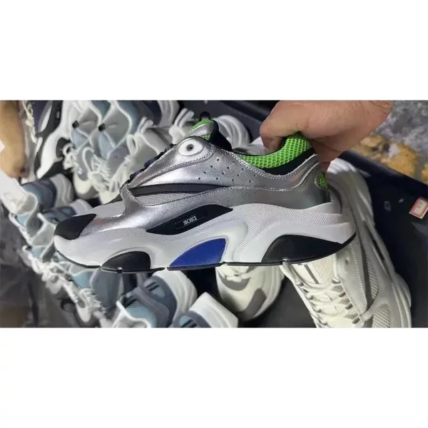Dior B23 Silver Green Blue Chunky Sneakers - 1