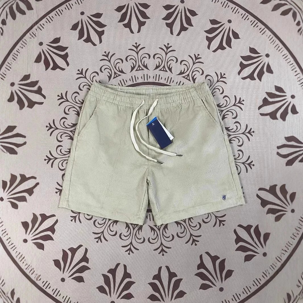 RL embroidered pure cotton loose shorts men's casual five part breathable couple pants corduroy summer