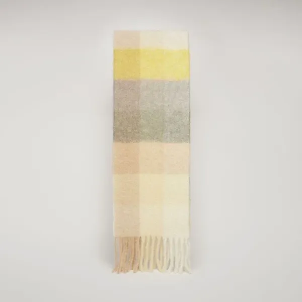 Burberry Check Wool Scarf in Pastel Yellow Beige Gray - 1