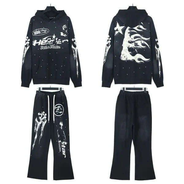 Design Flame-Print Wide-Leg Sweatpants Black - 5