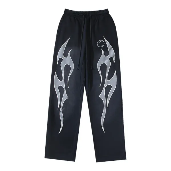 Design Tribal Flame Print Sweatpants Black - 1