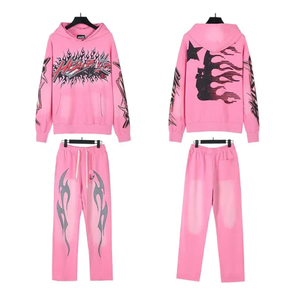 Design Flame-Print Wide-Leg Sweatpants Black - 4