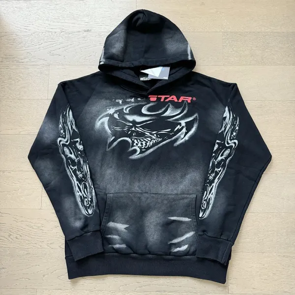 STAR Skull Flame Hoodie Black - 1