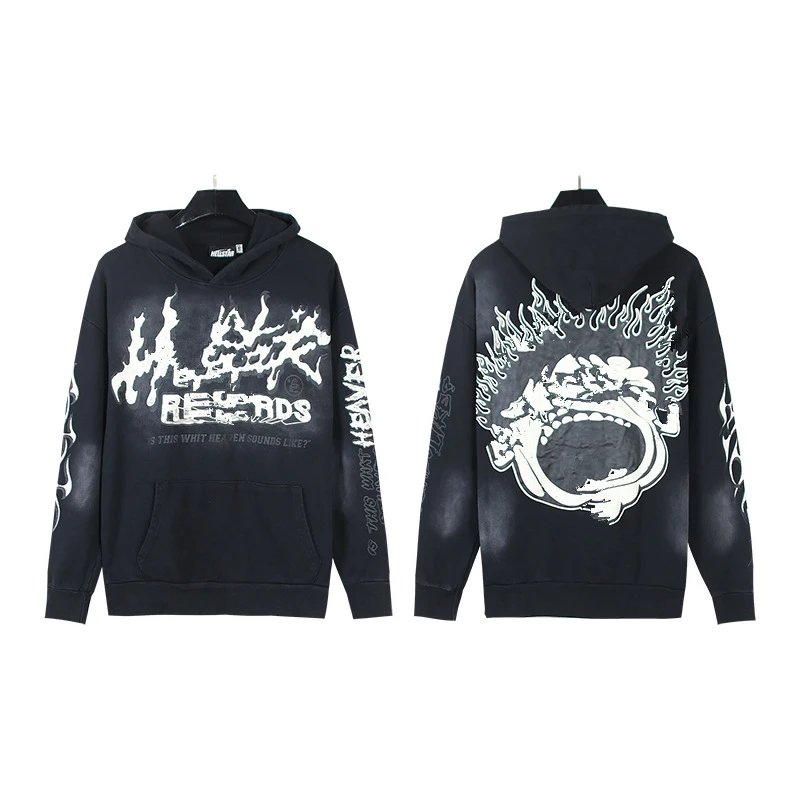 HEAVEN RECORDS x Unknown Artist Distressed Graphic Hoodie Black - 1