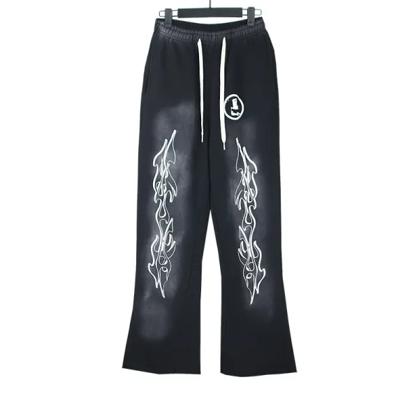 Design Flame-Print Wide-Leg Sweatpants Black - 1