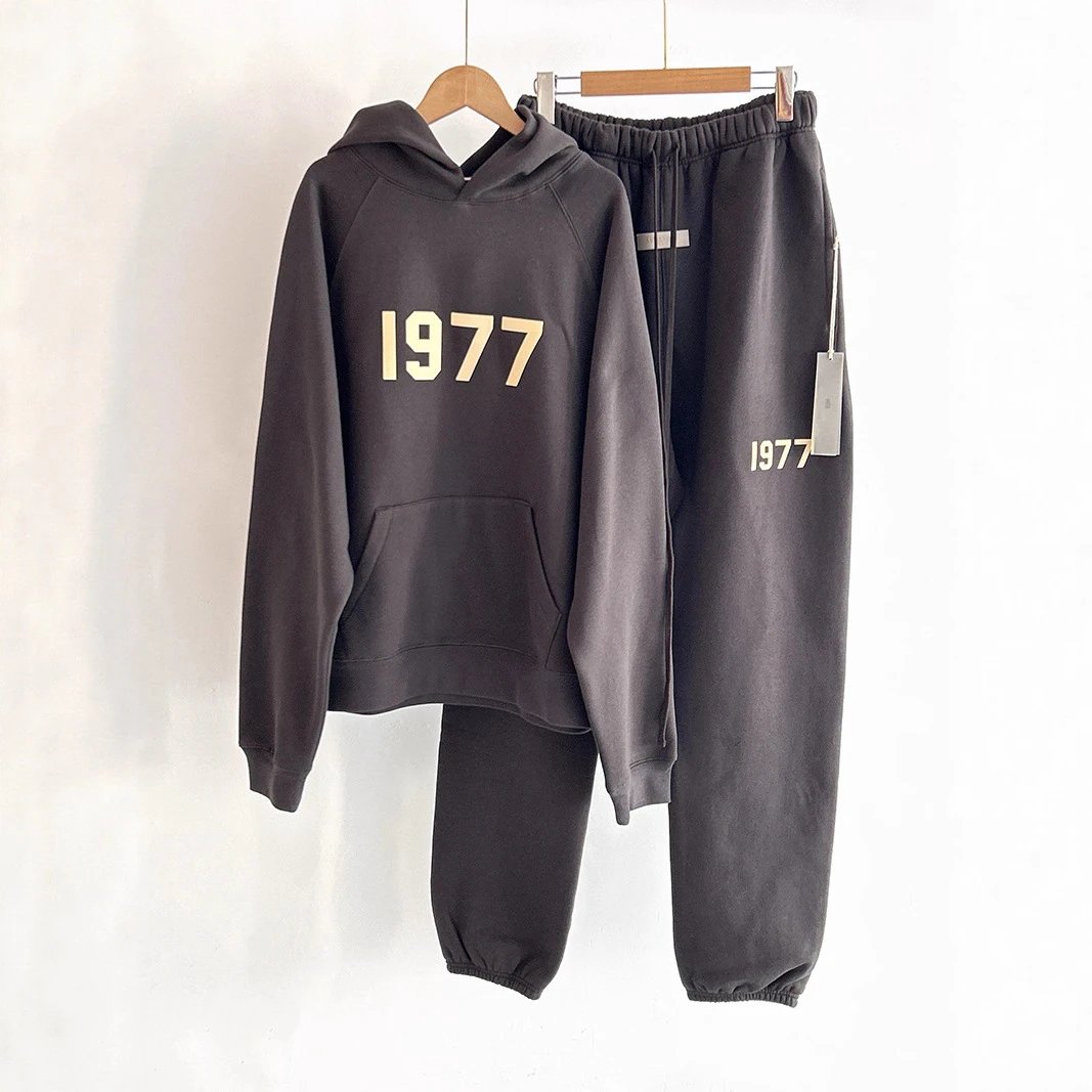 In Stock Correct Version Flocked 1977 Logo Hoodie Matching Set