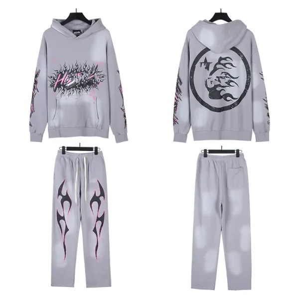 Design Flame-Print Wide-Leg Sweatpants Black - 3