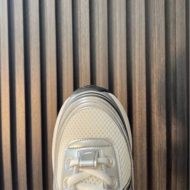 Chanel CC Logo Chunky Sneakers White Gold Silver Sneakers - 6
