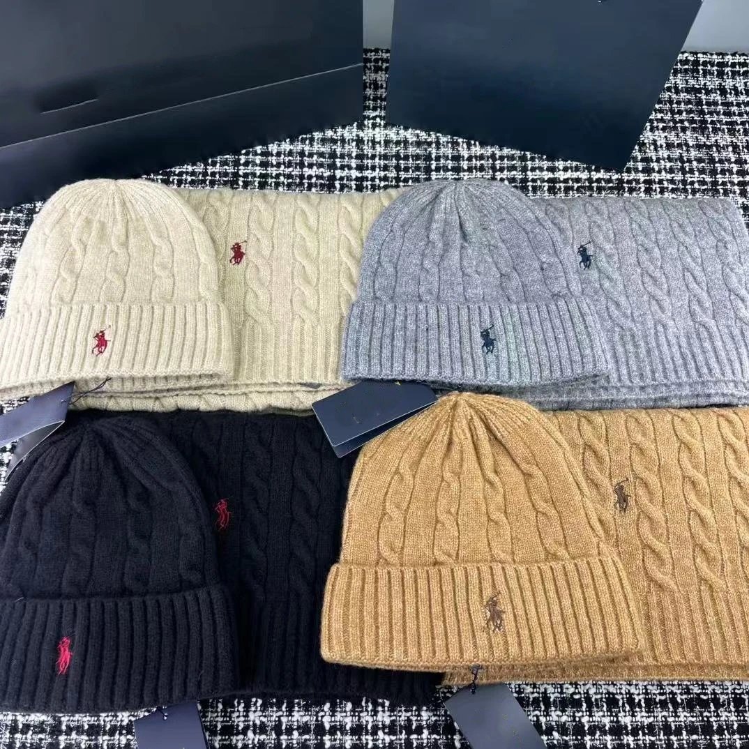 Ralph Lauren Cable Knit Beanie and Scarf Set Gray Accessories - 3