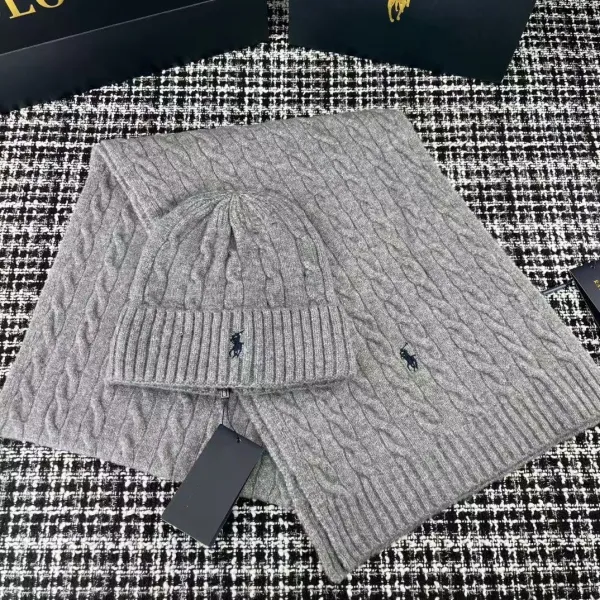 Ralph Lauren Cable Knit Beanie and Scarf Set Gray Accessories - 1