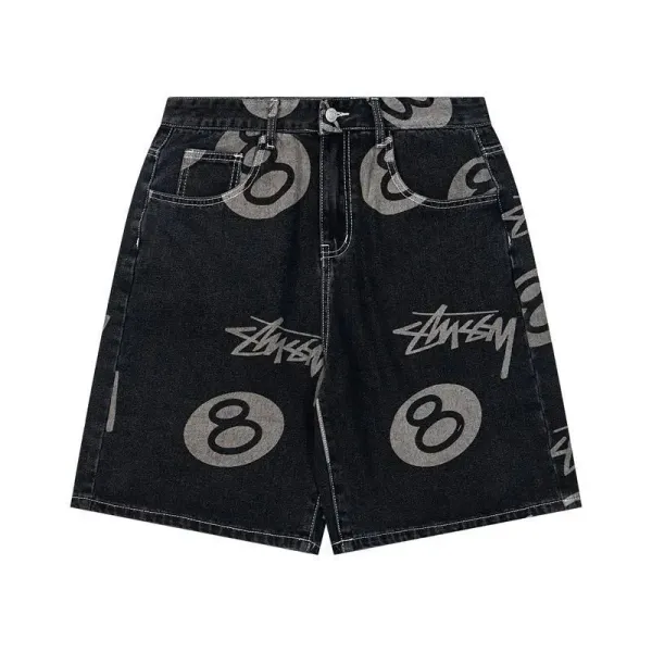 Stüssy 8-Ball Print Denim Shorts Black - 1