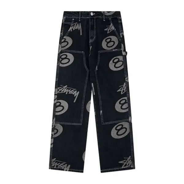 Stüssy 8-Ball Print Denim Shorts Black - 10