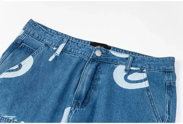 Stüssy 8-Ball Print Denim Shorts Black - 12