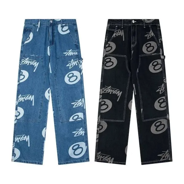 Stüssy 8-Ball Print Denim Shorts Black - 5