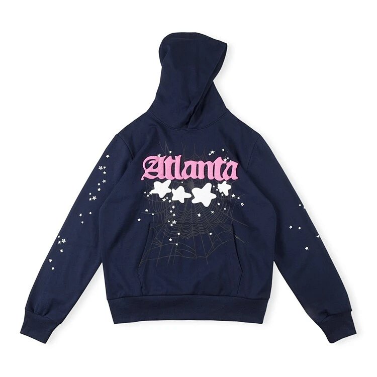 Sp5der 555555 Atlanta Hoodie 蜘蛛网星星字母男女卫衣 藏青色 S-XL SP13