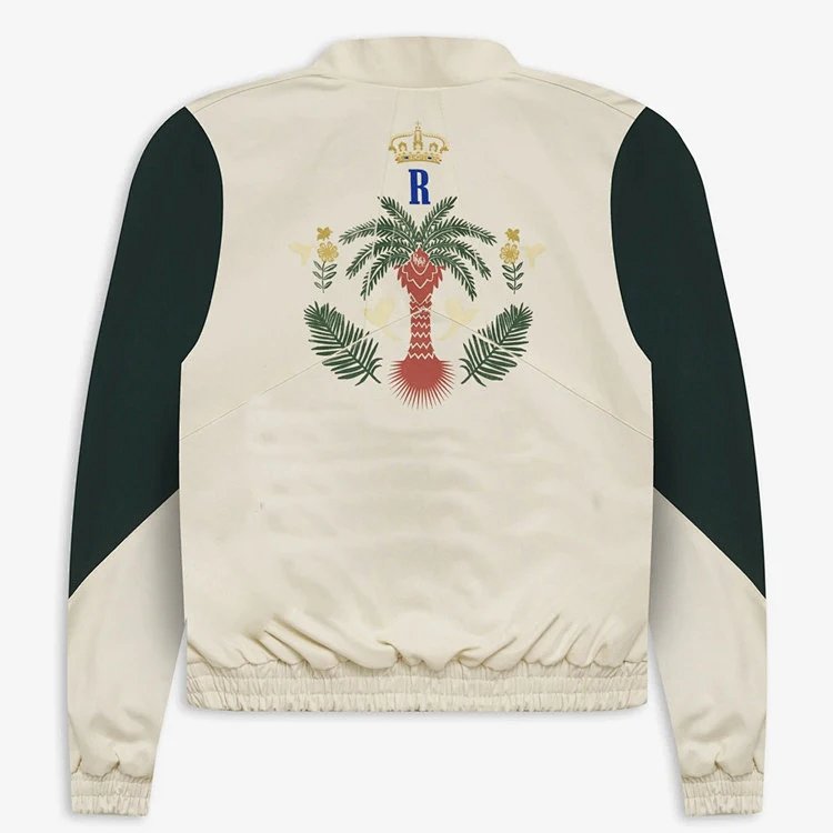 RHUDE复古拼接椰子树logo胶囊拉链夹克外套 白绿 S-XL码  H8035#