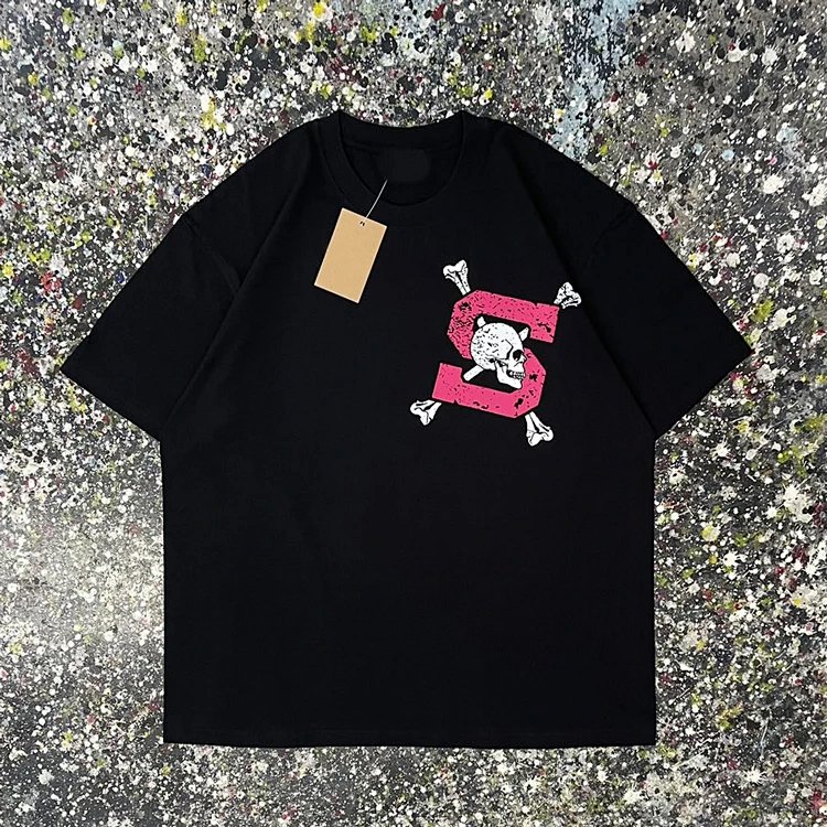 stu骷髅头S印花圆筒短袖T恤 颜色：黑色、白色、 码数S、Ｍ、L、XL、XXL   STU37