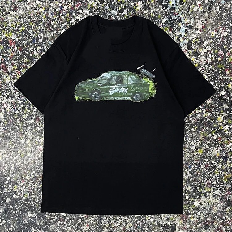 stu赛车印花圆筒短袖T恤 颜色：白色、黑色 码数S、Ｍ、L、XL、XXL    STU44