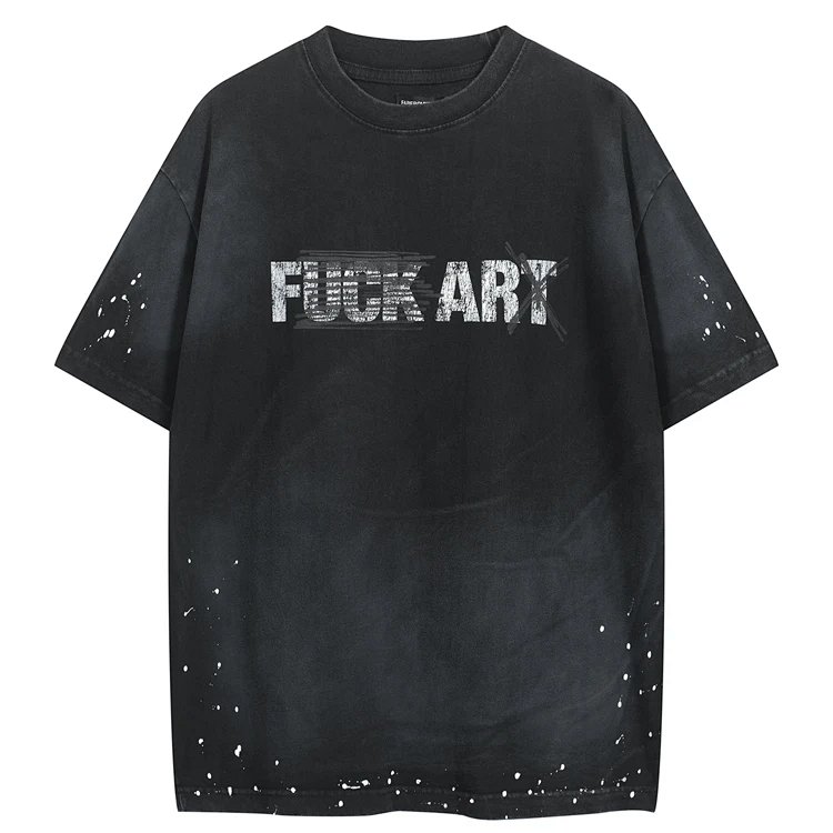 FAR Fxxx ARx T-SHIRT 做旧手绘字母印花短袖T恤 绿色  黑色 S-L  8036#