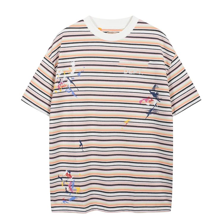 GALLERY DEPT 条纹手绘字母印花短袖T恤 条纹 S-XL 8052#