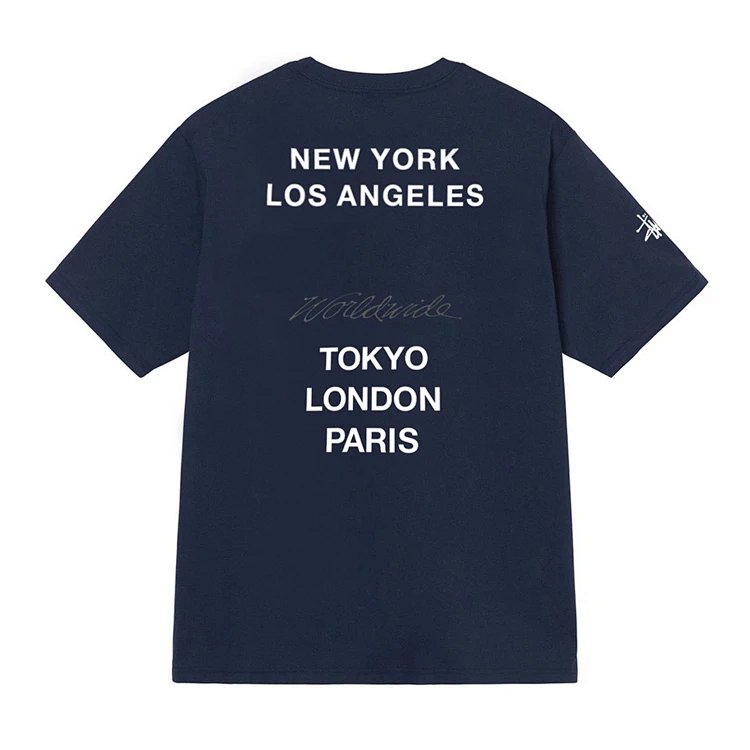stussy英文城市名称LOGO圆筒短袖T恤 颜色：黑色 白色 藏青色 码数S Ｍ L XL XXL  STU02