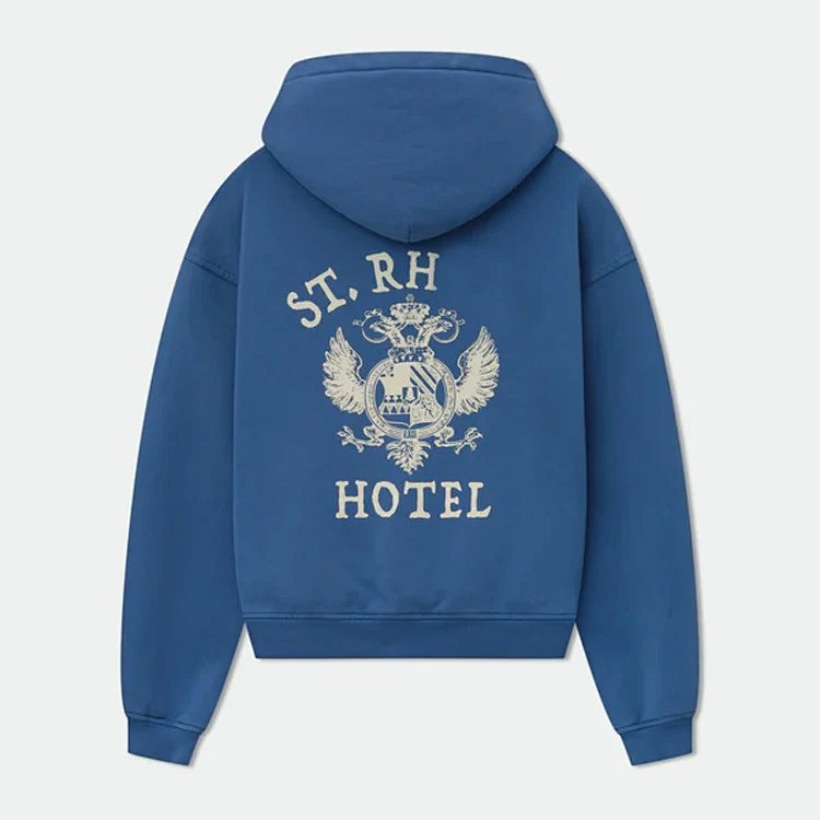 ON SALE￥118  ST. RHUDE SEAL HOODIE 复古美式大学帽衫英文老鹰印花短宽BOXY版型连帽卫衣  颜色：蓝色 尺码：S M L XL  RU355