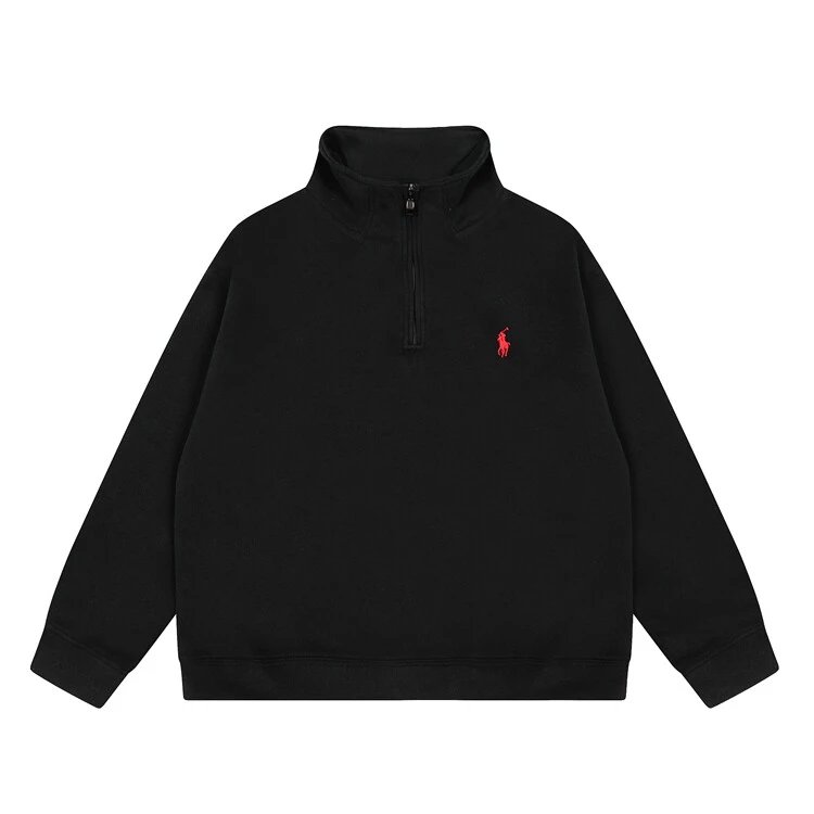 Embroidered half zip lapel sweatshirt