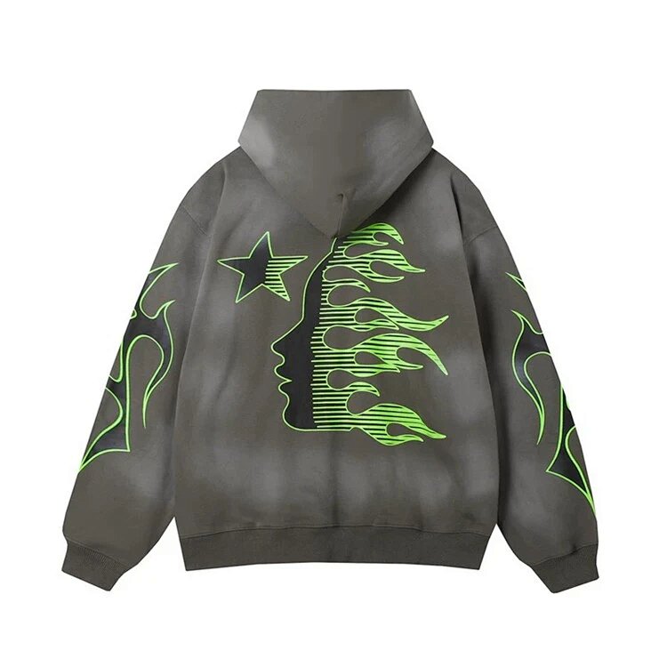 HELLSTAR复古渐变做旧宽松男女同款连帽卫衣 洗水灰 码数S-M-L-XL HT818