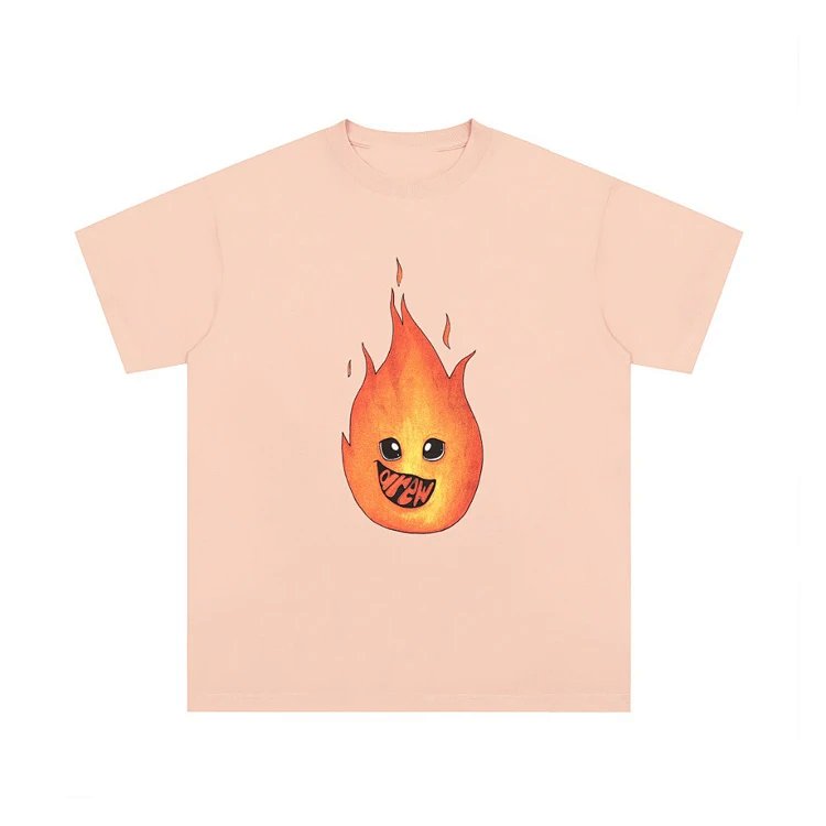 Drew house 笑脸 火焰涂鸦短袖T恤  粉色 尺码： S-XL  DR08#