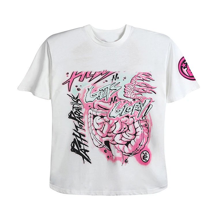 Hellstar Studios HS No Guts No Glory Tee 涂鸦印花短袖男女T恤  米白 码数S-M-L-XL  HT531