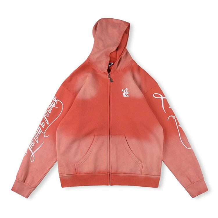 Hellstar Studios Path To Paradise Zip Up Hoodie 拉链洗水卫衣   洗水红 S-XL HT02