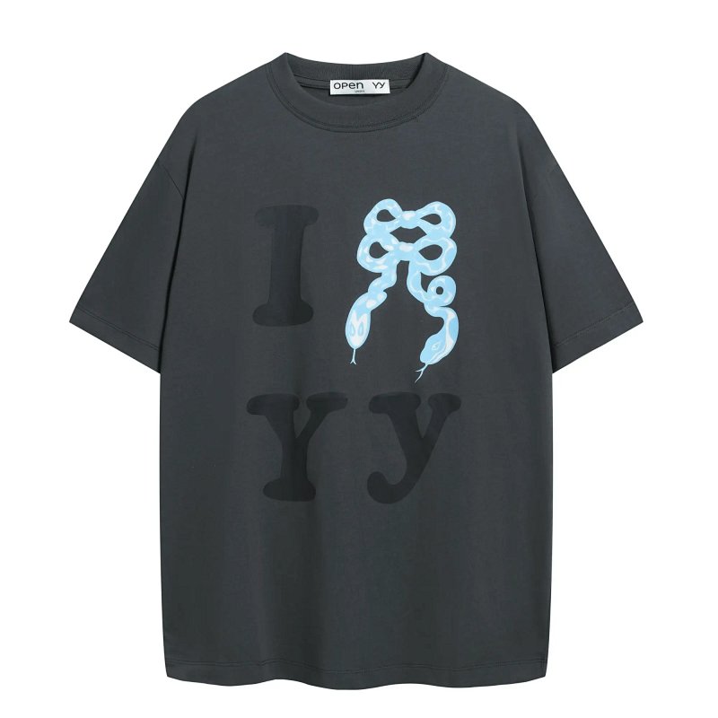 OPEN YY 蛇年限定字母印花短袖T恤 灰色 S-L 8058#