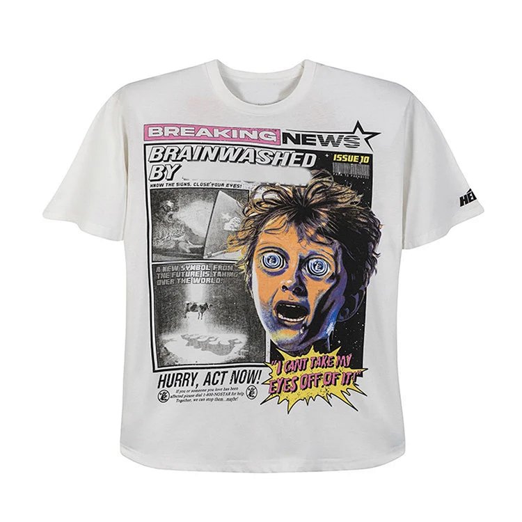Hellstar must be stopped 欧美风logo人物海报 短袖T恤tee  米白 码数S-M-L-XL  HT527