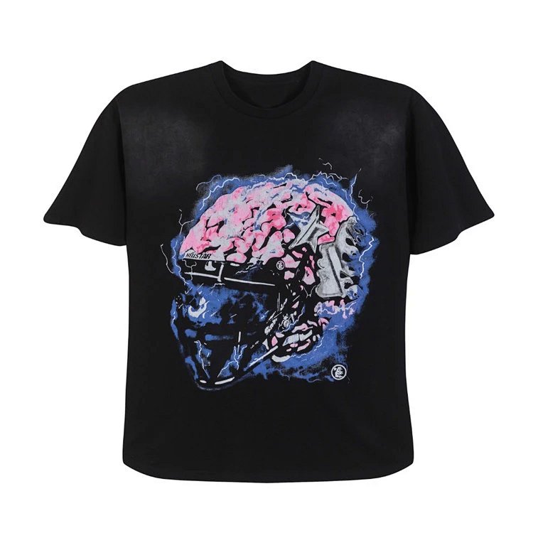 Hellstar SBrain Helmet Short Sleeve做旧水洗短袖T恤 洗水黑 码数S-M-L-XL  HT532
