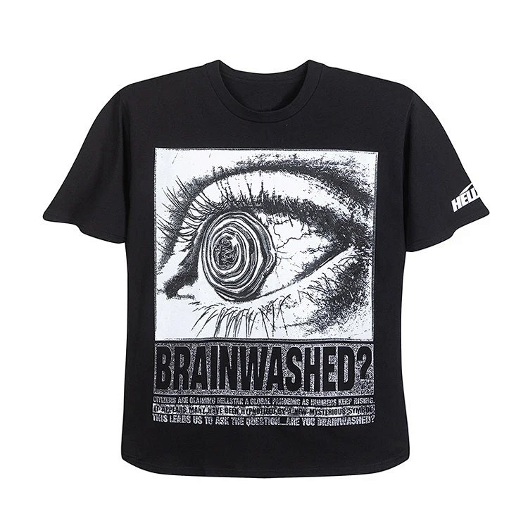 Hellstar 眼睛字母logo印花时尚休闲简约短袖T恤   黑色 米白 码数S-M-L-XL  HT529