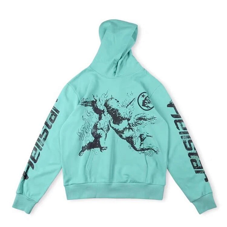 Hellstar Path to Paradise Hoodie2023S 天使手绘 男连帽衫女卫衣宽松 绿色 码数S-M-L-XL HT349