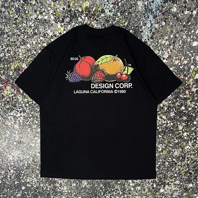 STU Fresh Fruit 斯图西字母标语新鲜水果图案印花短袖T恤 男女同款 颜色:黑色 白色 尺码:S -XL STU42