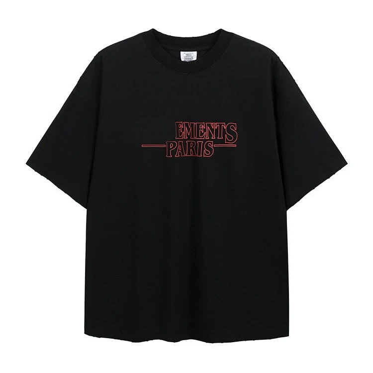 VTM风格镂空字母标语logo短袖T恤 黑色 S-XL码 V5207#