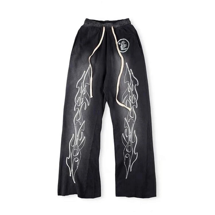 Hellstar Studio Red Flare pants高街拼接运动休闲长裤喇叭裤 洗水黑 码数S-M-L-XL HT344
