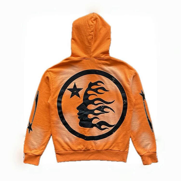 Hellstar Fire Orange Hoodie pants 橙色洗水重工帽衫卫衣  橘色 码数S-M-L-XL  HT800