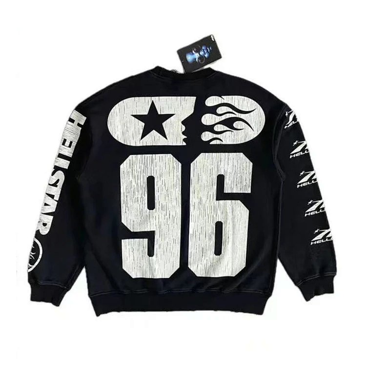 Hellstar Studios Sports 96 Crewneck Hoodie 洗水磨烂做旧卫衣 洗水黑 码数S-M-L-XL  HT817
